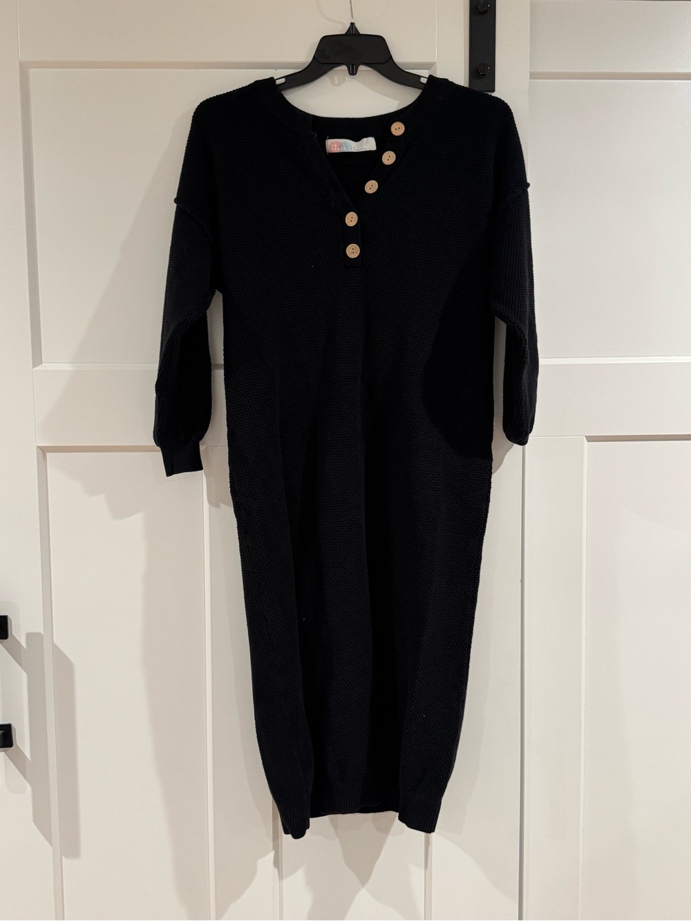 Free People Beach Black V-Neck Button Knit Dress